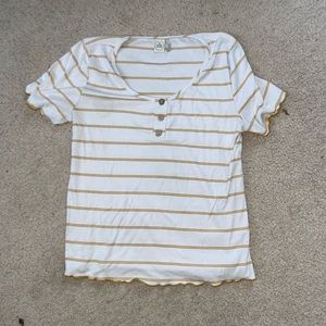 White and mustard yellow striped shirt